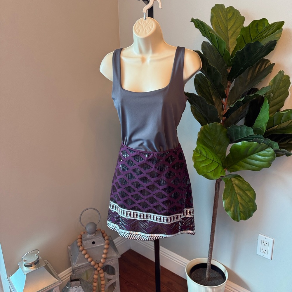 Express Purple and Gray Mini Skirt